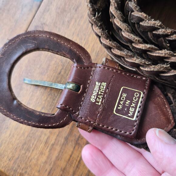 Vintage Braided Genuine Leather Belt Women\'s 36 Brown Soft Suede Reverse Western